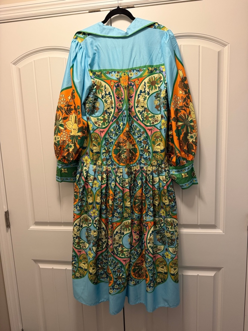 Long Sleeve Paisley Print Shirt Dress in Turquoise and Orange - Picture 2 of 3